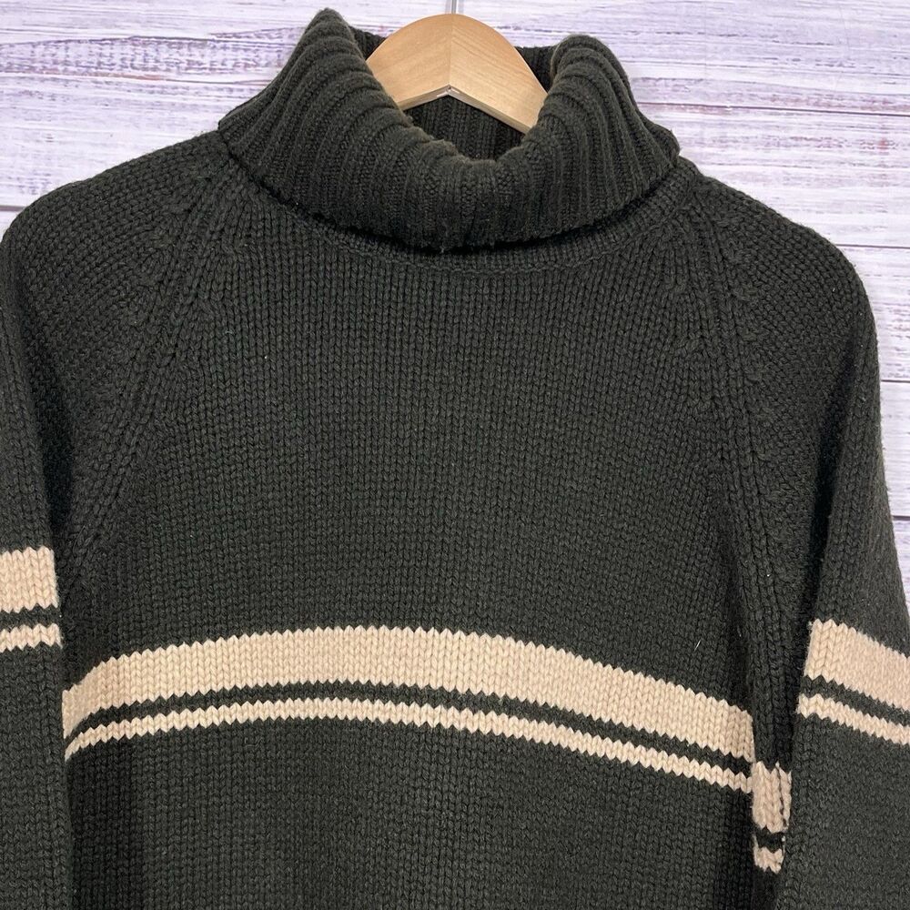 Vtg Abercrombie & Fitch Mens Green XL Wool Sweater Turtleneck Military Chunky - Picture 3 of 9